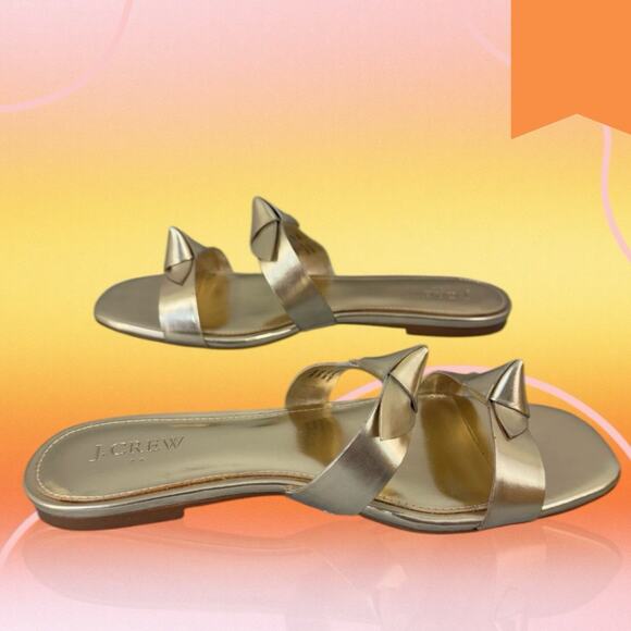 J Crew Sandals Womens 10 Double Knot Metallic Gold Beach Slides Flats EUC - Picture 4 of 8